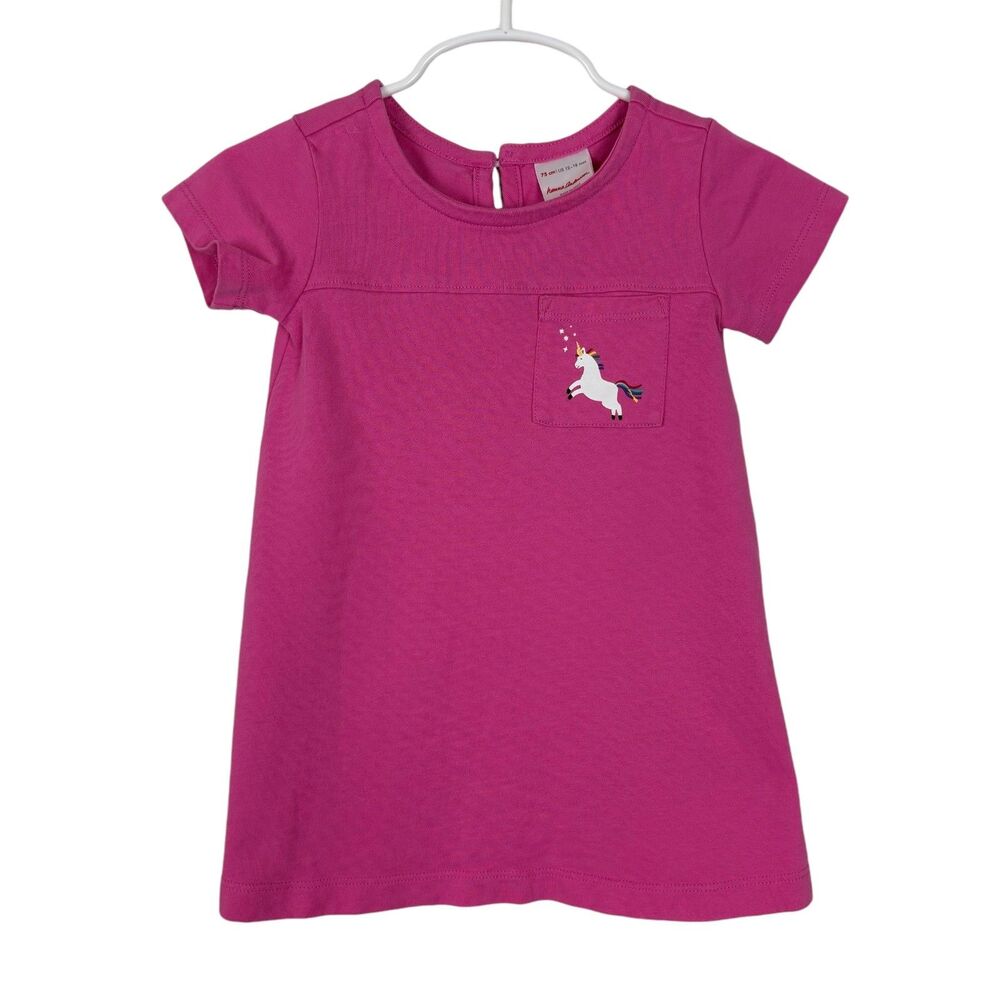 Hanna Andersson Pink Unicorn Dress Short Sleeve Girls 12-18 Months Baby Toddler